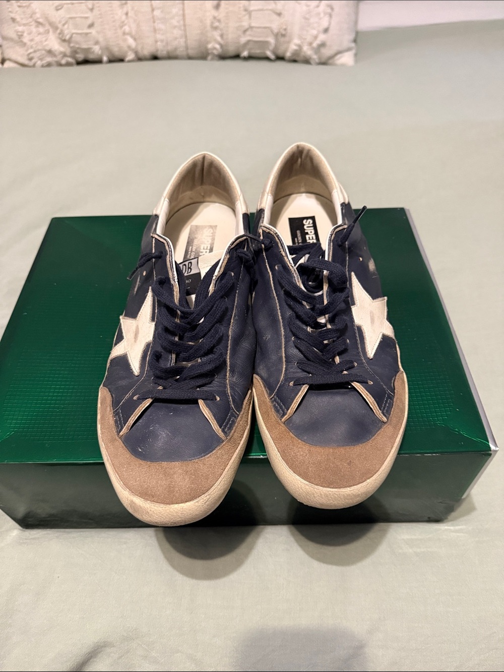 Golden Goose Men’s Navy Sneakers with White Star and Tan Suede